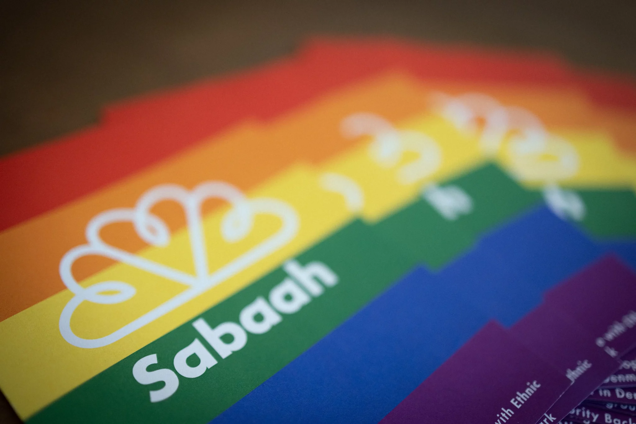 en mase flyers med sabaahs logo og en baggrund med pride farver